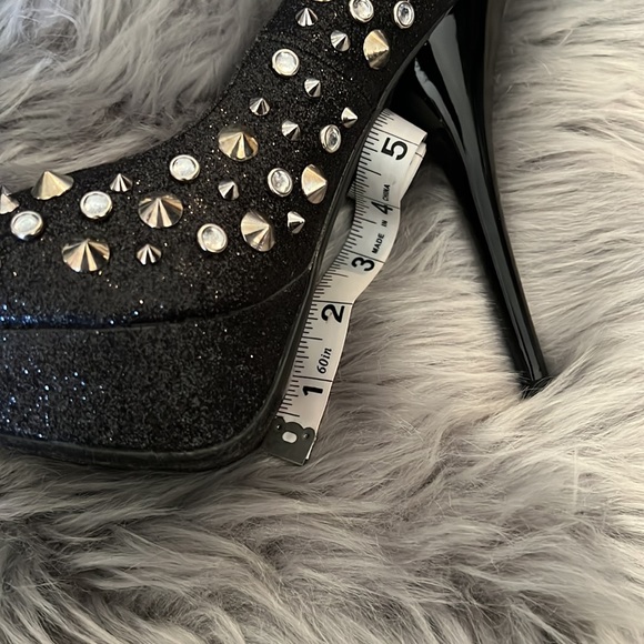 GOLDFISH Spiked and Studded Black Glitter Platform Heels size 9 - Picture 7 of 13